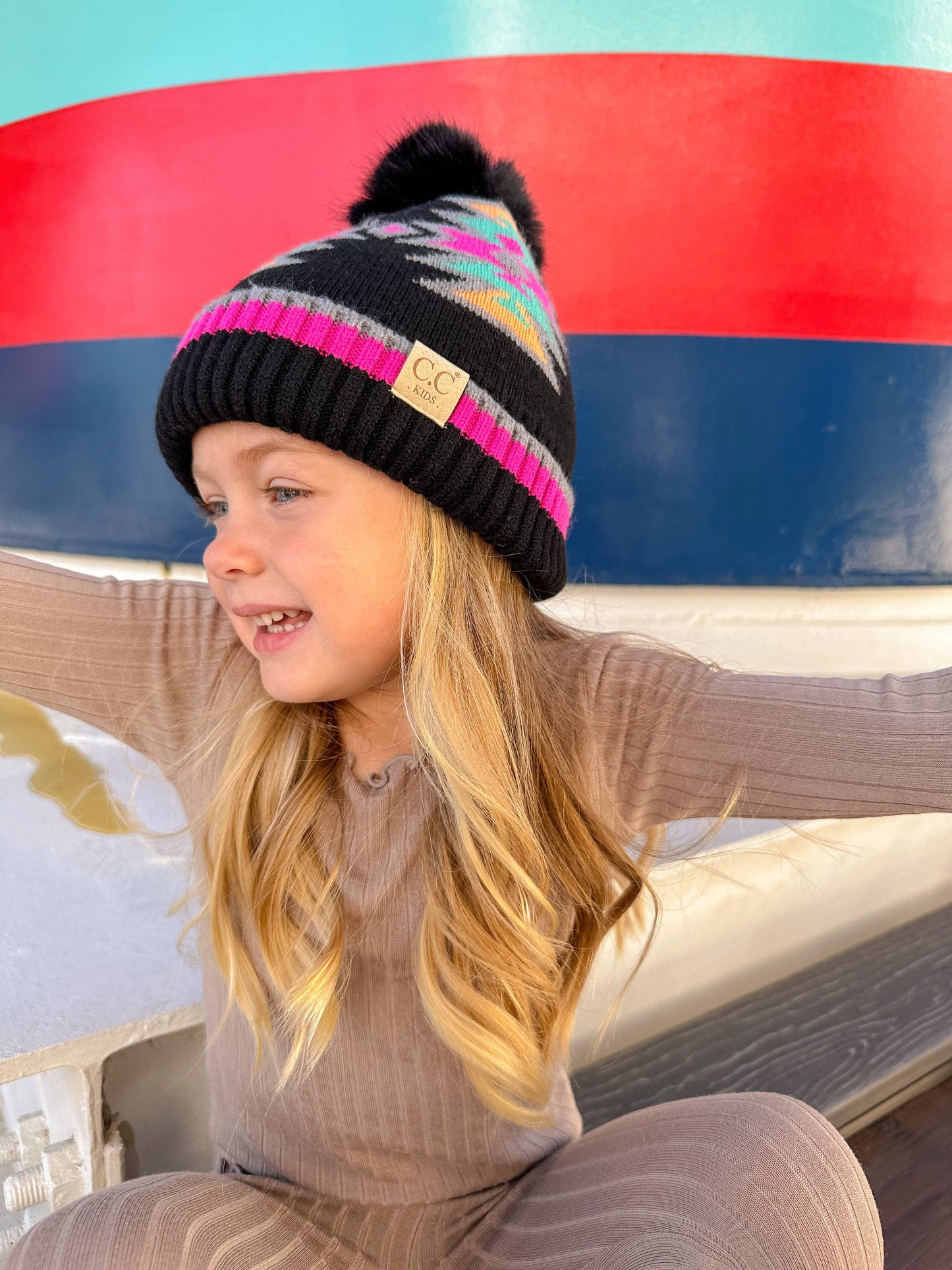 Kids' Southwestern C.C Beanie with Faux Fur Pom