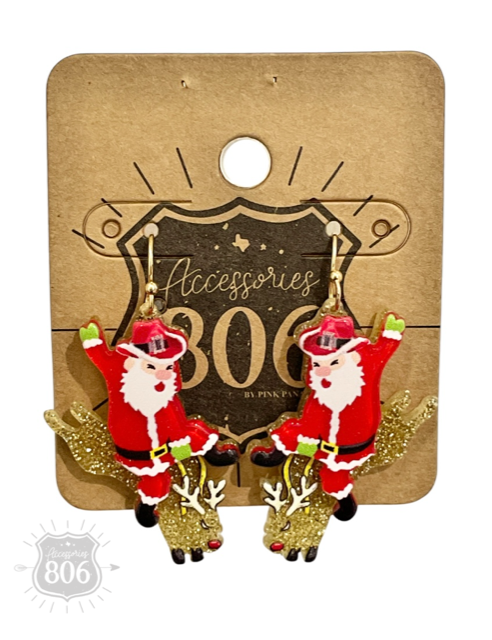 Bucking reindeer Santa earring