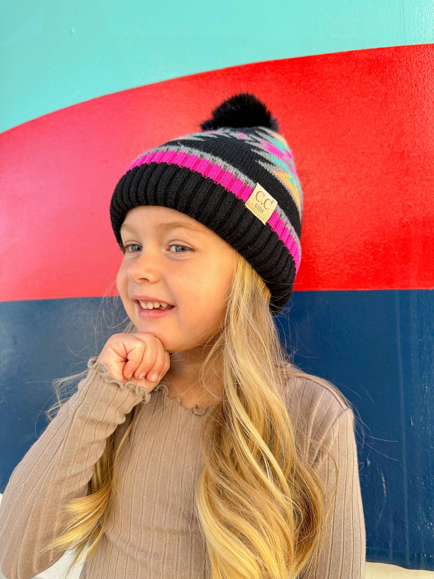 Kids' Southwestern C.C Beanie with Faux Fur Pom