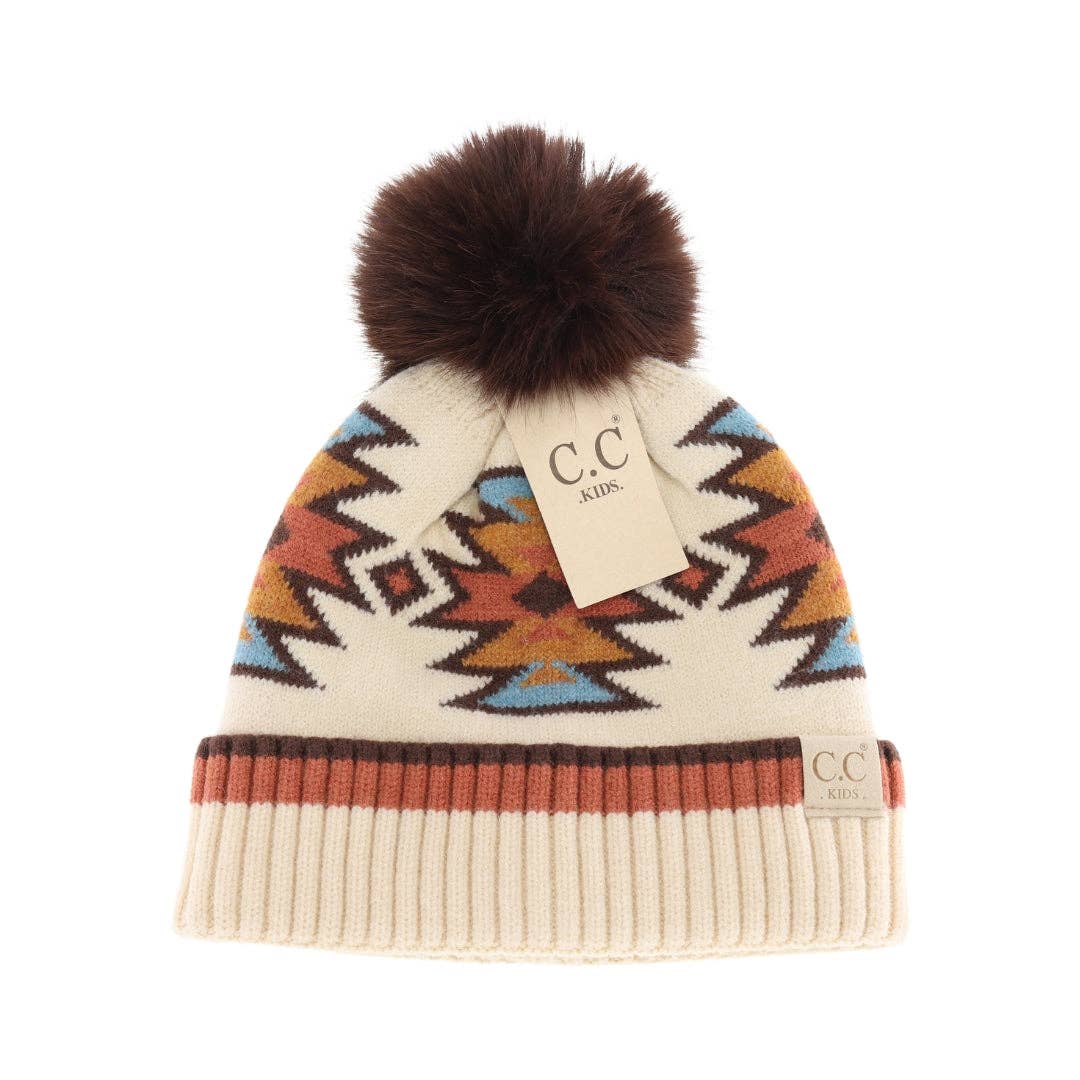 Kids' Southwestern C.C Beanie with Faux Fur Pom