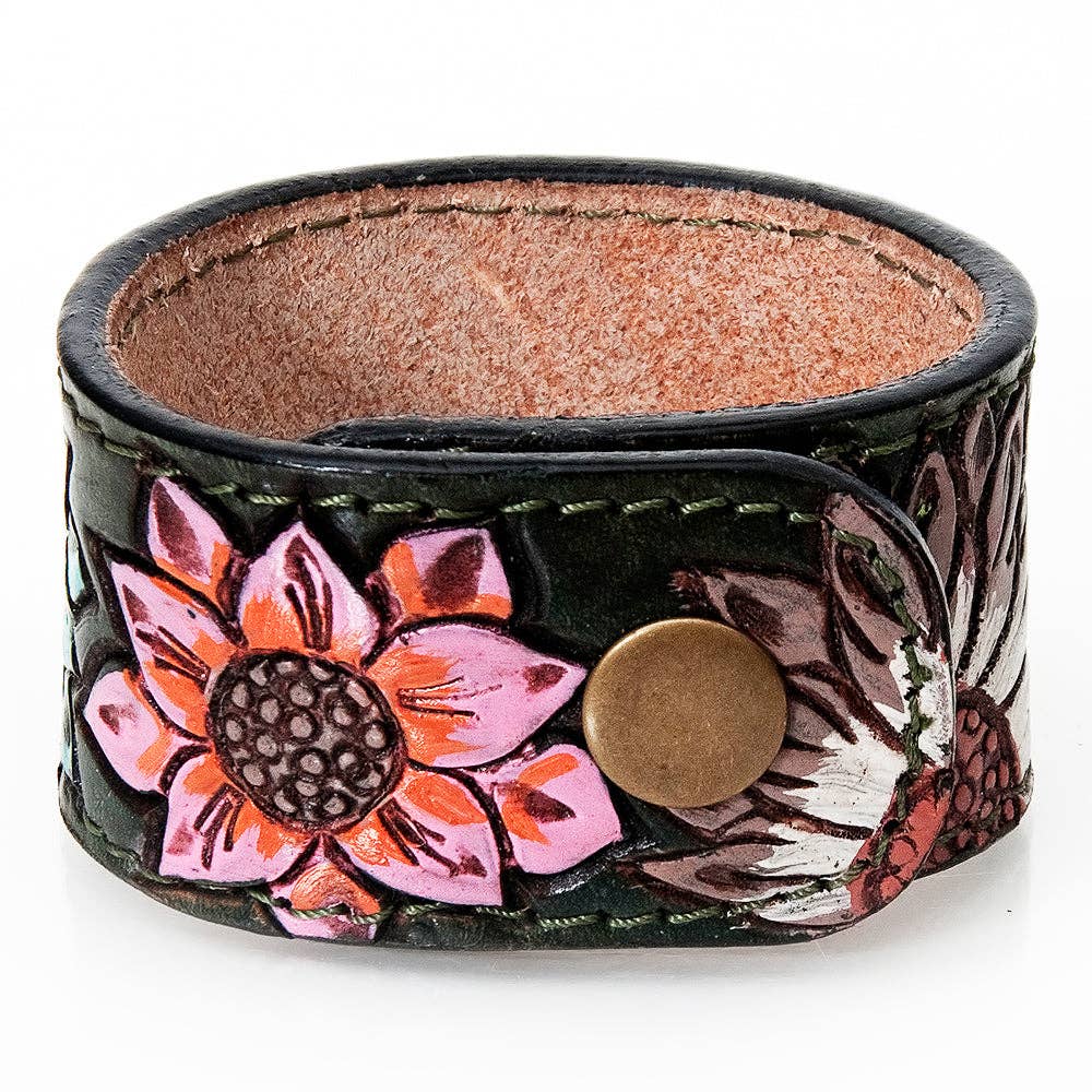 LC-ADBRF187 Hand tooled carved Genuine Leather Bracelet women